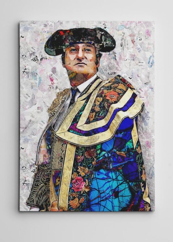 Cuadro moderno del torero Morante de la puebla con traje de luces en composición artística contemporánea, cuadros modernos de toreros, arte en sevilla