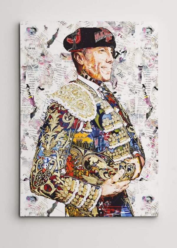 Cuadro moderno del torero Manuel Escribano con traje de luces en composición artística contemporánea, cuadros modernos de toreros, arte en sevilla