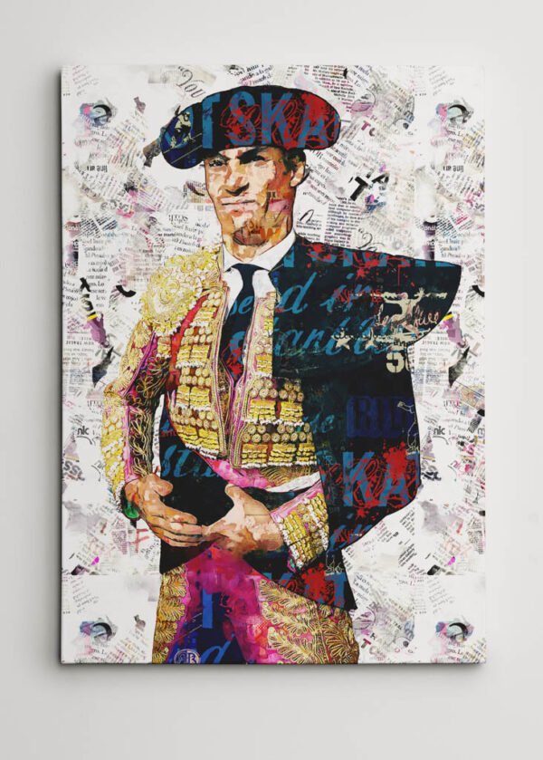 Cuadro moderno del torero Pablo Aguado con traje de luces en composición artística contemporánea, cuadros modernos de toreros, arte en sevilla