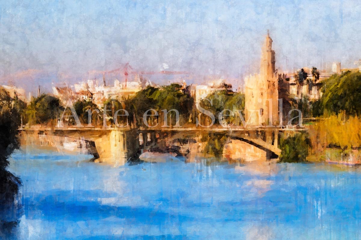 Cuadro Puente de San Telmo y Torre del Oro de Sevilla - Imagen 5